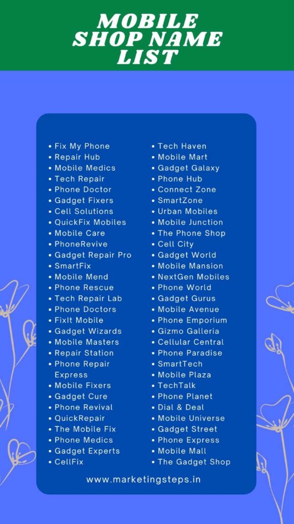 Mobile shop name list